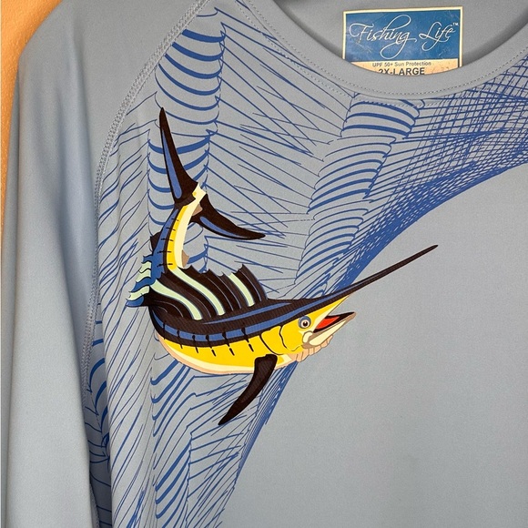 Fishing Life Men’s Blue UPF Sun Protection Swordfish T-Shirt Size 2X - Picture 2 of 7